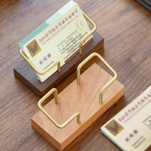 Walnut <b>Wood</b> Metal Business Card Holder <b>Solid</b> <b>Wood</b> <b>Desk</b> Organizer For Office Use - Product Image 3