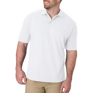 Polo de Manga Corta Blanco para Hombre, Color Sólido, Algodón Transpirable, Corte Casual, Largo Regular - Product Image 1