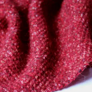 High Quality Newest Channel-Style Shinning Red Knitted Print Shinning Sliver Wool Alpaca Mohair Fabric for Women Suit Coat Dress