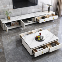 Meuble TV moderne et simple pour la maison, le salon, support rétractable au sol avec combinaison de table à thé, panneau MDF, rangement