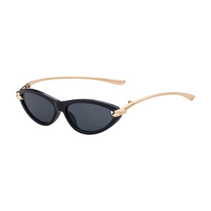 Lunettes de soleil œil de chat LJ-9697 pour femmes, monture en métal, verres en plastique, protection UV400, couleur noire, style tendance - Product Image 3