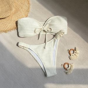 Nouvelle Collection 2025 – Ensemble Bikini Deux Pièces Plissé Sans Bretelles avec Armatures et Push-up, Séchage Rapide, Couleur Unie – Service OEM – Maillot de Bain Sexy et Tenue de Plage - Product Image 3