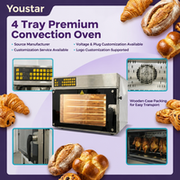 Four à convection commercial portable à 4 plateaux, en acier inoxydable, avec panneau de commande numérique électrique, pour la cuisson du pain et des pâtisseries