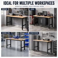 Banc de travail industriel robuste avec plateau en bois et structure en acier pour garage et atelier