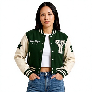 Personalized <b>Women</b> Varsity <b>Jacket</b> Cropped Wool Leather Sleeves Chenille Patches Embroidered Letterman <b>Bomber</b> <b>Jacket</b> - Product Image 1