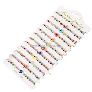 Pulseras redondas lisas, cuentas de cristal de ojo de colores mezclados