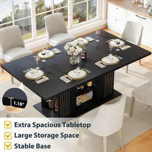 Meja Makan Kayu Oak Hitam Desain Khusus Harga Grosir dengan Ruang Penyimpanan Besar - Product Image 2