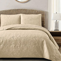 Ensemble de couvre-lit matelassé à ultrasons de couleur unie, couvre-lit en microfibre à motif circulaire gaufré, 3 pièces, literie toutes saisons