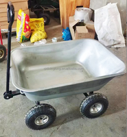 Chariot à roues robuste en acier à 4 roues pour jardin, cour, utilitaire, chariot de jardin, chariot à benne - Plateau en acier