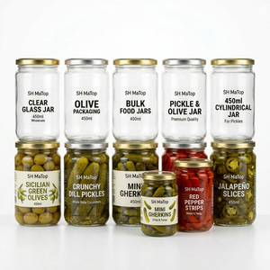 Vente en gros de pots en verre transparent cylindriques de 450 ml pour cornichons et <span class=keywords><strong>olives</strong></span> - Product Image 1