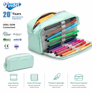 Astuccio in tela personalizzabile con logo, 3 <span class=keywords><strong>scomparti</strong></span> e chiusura a zip - Nuovo design, astuccio con cerniera per ragazze e ragazzi - Product Image 1