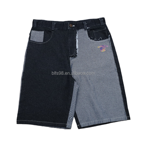 Men's Spliced Denim Bermuda Shorts Mid Waist <b>Elastic</b> Cotton Casual Summer Breathable Short Pants - Product Image 4