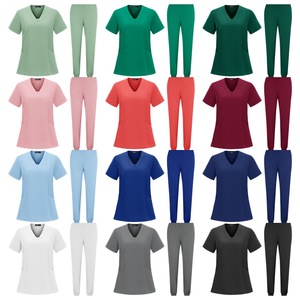 Hospital Scrub <b>Set</b> V-Neck Short Sleeve Top And Pants For Nurses <b>Doctors</b> Clinics Hospitals Polyester Knitted Uniforms - Product Image 1