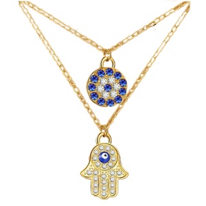 Zircone Hamsa ciondolo a mano gioielli in lega occhio ciondolo occhi d'angelo Multi-strato incastonato con diamanti collana occhio del diavolo da donna - Product Image 2