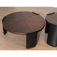 Mesa de Centro Moderna de Madera Maciza para Sala de Estar, Acabado en Chapa de Fresno, Tres Patas, Multifuncional, con Almacenamiento, Juego de Muebles para el Hogar