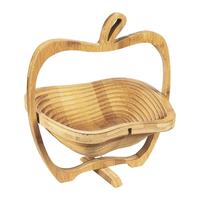 Top vente de qualité alimentaire pas cher prix Apple forme Promo rotatif bambou en bois pliant panier de fruits