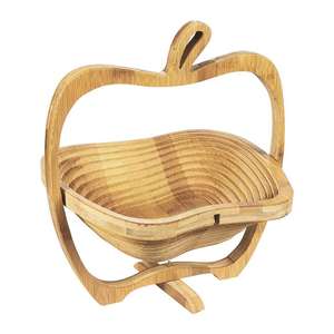 ด้านการขายอาหารเกรดราคาถูกแอปเปิ้ลรูปร่างโปรโมชั่นหมุนไม้ไผ่ไม้พับตะกร้าผลไม้ - Product Image 6