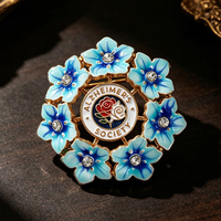 Bros Bunga Forget Me Not Biru Enamel, Pin Bunga untuk Kesadaran Alzheimer, Bros Korsase Bunga Berhias Berlian Imitasi untuk Wanita, Aksesori Jas dan Mantel