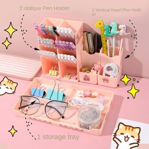 <b>Large</b> Capacity Multi-Functional Pen Holder Box Cute Oblique <b>Desk</b> Storage Holder Creative Plastic Pen Organizer for Students - Product Image 3