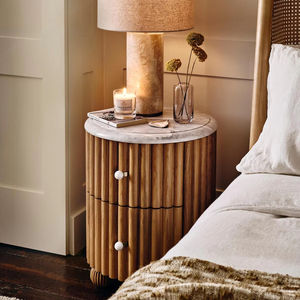 Mesa de Noche de Madera Natural Personalizada, Estilo Minimalista, con Cubierta de Mármol, Mueble para Dormitorio de Hotel, Estructura de Madera - Product Image 1