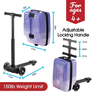 Detachable 4-in-1 Kids Scooter Luggage, 20" Foldable Ride-on <strong>Suitcase</strong> with Removable Scooter, <strong>Multifunctional</strong> Travel Trolley - Product Image 2