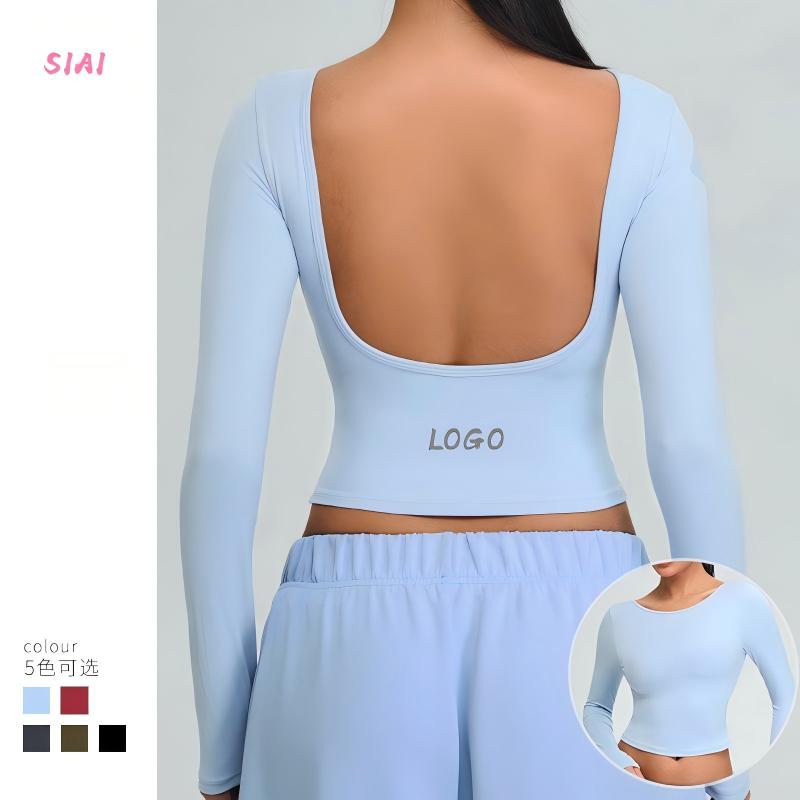 U-Shape Backless Long Sleeves Lightweight Yoga Top Slim Lift Fitness Sports Shirt Quick Dry Workout Active Stretch Front