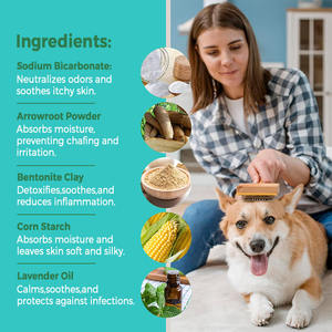 ผงทำความสะอาดสำหรับสัตว์เลี้ยงแบบไม่มีน้ำเสื้อโค้ทสำหรับดูแลสัตว์เลี้ยงไม่มีซัลเฟตแป้งพาราเบนไม่มีกลิ่นไม่ระคายเคืองผงแชมพูแห้งสำหรับสุนัขและแมว - Product Image 2