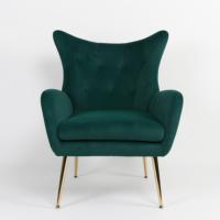 Fauteuil à dossier haut en velours vert émeraude, fauteuil d'appoint moderne modulaire en tissu capitonné, pieds en métal doré pour salon, certifié BSCI
