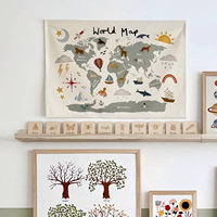 Enfants carte du monde tapisserie soleil lune planète toile Art affiche tenture murale pépinière chambre école photographie arrière-plan accessoires décor