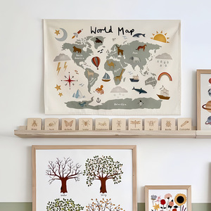 Enfants carte du monde <span class=keywords><strong>tapisserie</strong></span> soleil lune planète toile Art affiche tenture murale pépinière chambre école photographie arrière-plan accessoires décor - Product Image 6