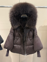 Janveny 2026 Nouvelle Veste d'Hiver pour Femme à Capuche en Duvet, Col en Véritable Fourrure de Renard, Doudoune en Duvet d'Oie, Parka Chaude et Épaisse en Fourrure Moelleuse