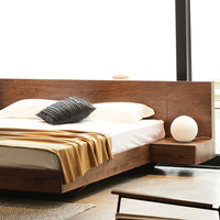 Lit flottant nordique 1,8 m, lit tatami Wabi-Sabi, cadre de lit en bois de noyer noir massif pour chambre principale