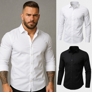 Camisa Deportiva de Manga Larga para Hombre, Corte Ajustado, Alta Elasticidad, Sin Plancha, Color Sólido, Fácil de Cuidar, Informal para Exteriores - Product Image 1