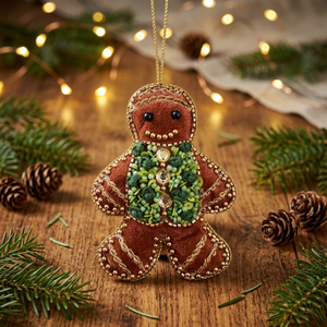 Ceramic Holiday <b>Tree</b> Decoration Sequins Embroidery Hanging Seasonal Decor Beaded Gingerbread Man <b>Christmas</b> Ornament Festive - Product Image 3