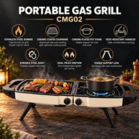 Barbecue et réchaud de camping 2-en-1, revêtement céramique antiadhésif, gril pliable portable pour extérieur, camping-car et pique-nique