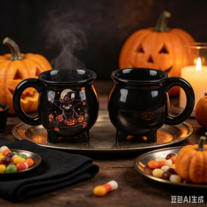Mug en céramique personnalisé pour Halloween, motif sorcière, chat et citrouille, noir brillant, sans BPA, compatible lave-vaisselle et micro-ondes, pour café - Product Image 1