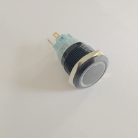   Interrupteur à bouton-poussoir LED avec symbole, boîtier en aluminium noir 19 mm, conforme aux normes RoHS et CE