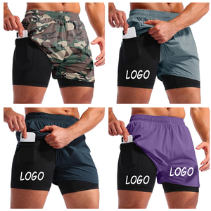 OEM 2 In 1 Breathable Sports Shorts Quick Dry 90% Nylon 10% Spandex Training Running Double Layer Gym Shorts For Men With Lining