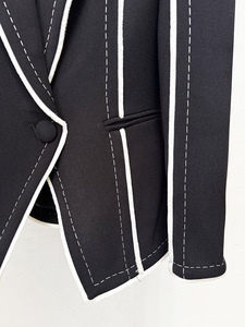 Elegante Giacca da Ufficio Formale a Maniche Lunghe, <span class=keywords><strong>Blazer</strong></span> <span class=keywords><strong>Nero</strong></span> con Cuciture a Contrasto e Risvolto a Punta per <span class=keywords><strong>Donna</strong></span> - Product Image 6