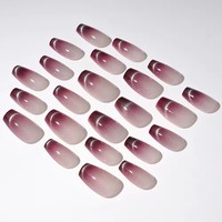 Aillsa Faux Ongles en Acrylique Faits Main, Forme Croissant Œil de Chat, Style French, Couverture Complète, à Presser pour les Doigts, Application et Retrait Faciles
