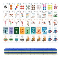 Jeu de tuiles de mahjong américain en acrylique à 1 couche, gravées sur mesure sur le thème du sport international, 160 pièces, bleu luxueux, pour 4 joueurs