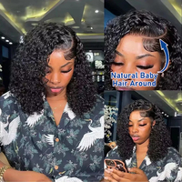 Perruque Bob Bouclée pour Femmes Noires, Fermeture en Dentelle Transparente HD Pré-Pluckée Sans Colle, Cheveux Humains Naturels