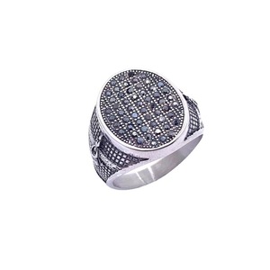 Bague pour homme en acier inoxydable avec pierre noire, design rond, bijou de mode, cadeau - Product Image 3