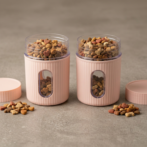 2 Recipientes Rosados para Almacenamiento de Alimentos para Mascotas con Tapas y Ventana Transparente, Diseño de Dispensador de Cocina de Plástico Cilíndrico, Caja para Almacenamiento de Alimentos - Product Image 1