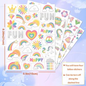 Adesivi per Tatuaggi Temporanei Arcobaleno per Bambini, Tatuaggi Cartoon per Feste, Decorazioni per il Corpo Impermeabili, Vendita all'Ingrosso OEM - Product Image 3
