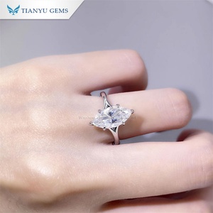 Anillo de boda de oro blanco sólido personalizado Tianyu, anillo de compromiso de moissanita incoloro de corte brillante Marquesa para mujer - Product Image 6
