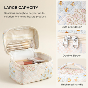 Cotton Quilted Makeup <b>Bag</b> for Women Girls Large Small Travel Floral Cosmetic <b>Bags</b> - Product Image 3