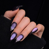 Faux ongles à presser faits main Qianya, effet œil de chat violet, 10 pièces, en acrylique, forme griffe de dragon, style minimaliste Ins, vente en gros