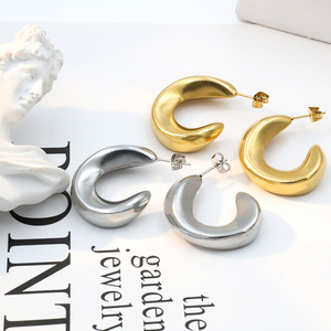 C-shaped Geometric Earrings Steel Color Gold Titanium Steel Jewelry For Women Fashion Cuff Earrings Gift - Product Image 1