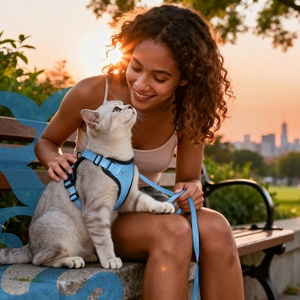 Harnais de type gilet pour animaux de compagnie en maille respirante pour chiens et chats, laisse de traction pour animaux, collier pour chat, harnais de poitrine et de dos pour animaux - Product Image 4